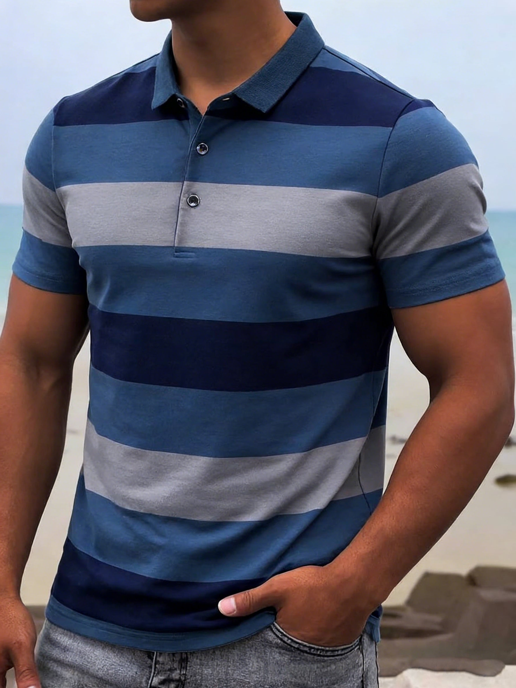 STRIPED COLLAR POLO SHIRT FOR MEN