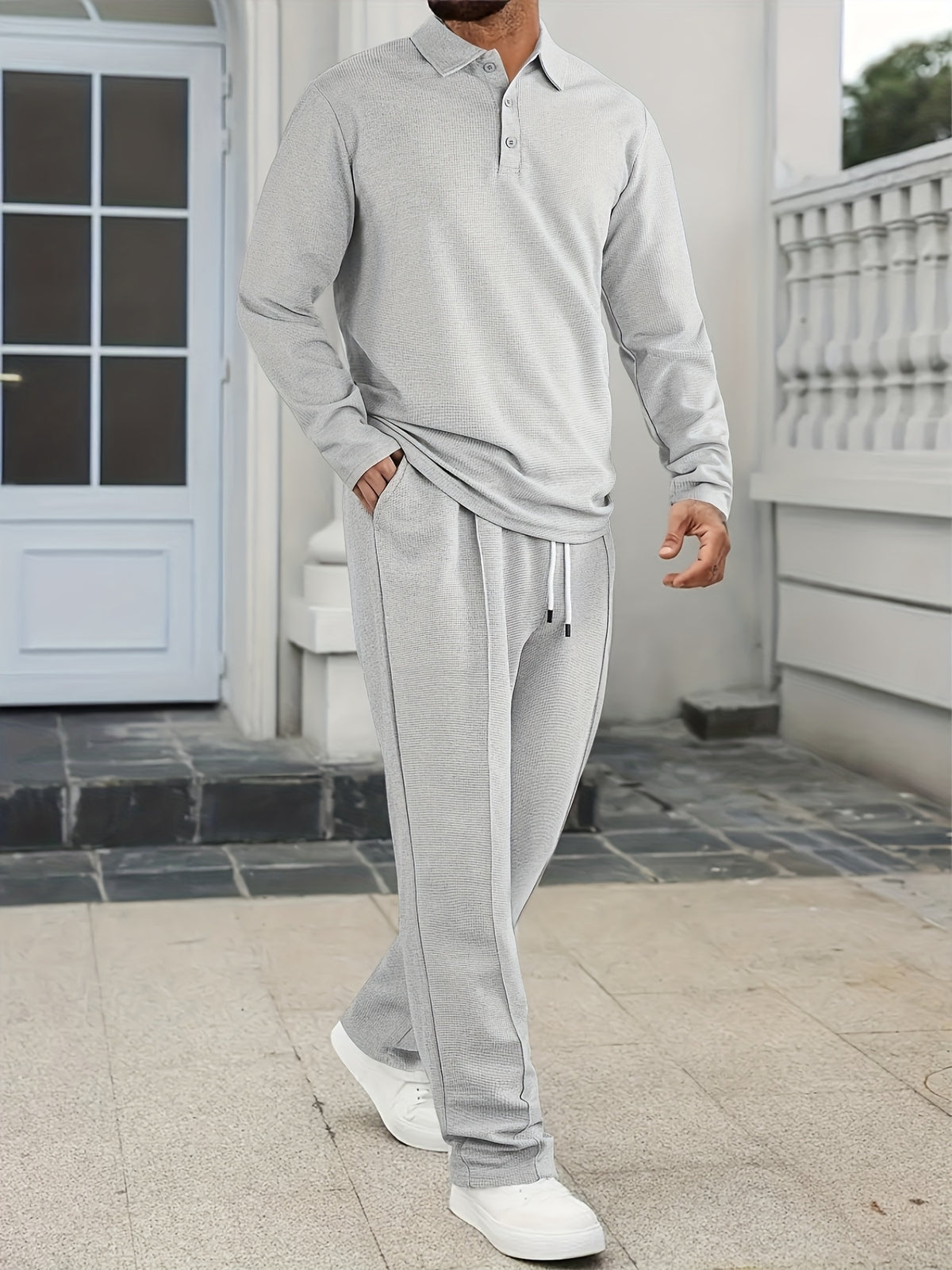 SOLID KNIT TWO-PIECE SET FOR MEN
