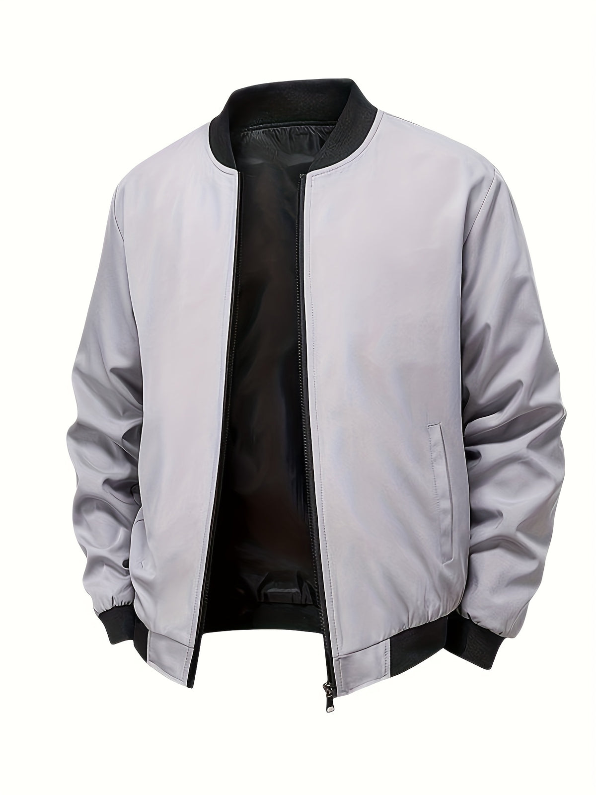 SOLID ZIP BASEBALL JACKET FOR MEN