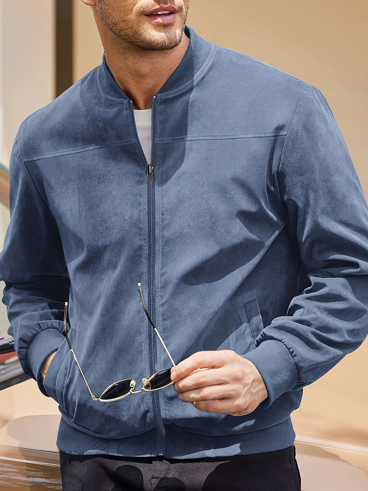 SOLID ZIP BOMBER JACKET FOR MEN
