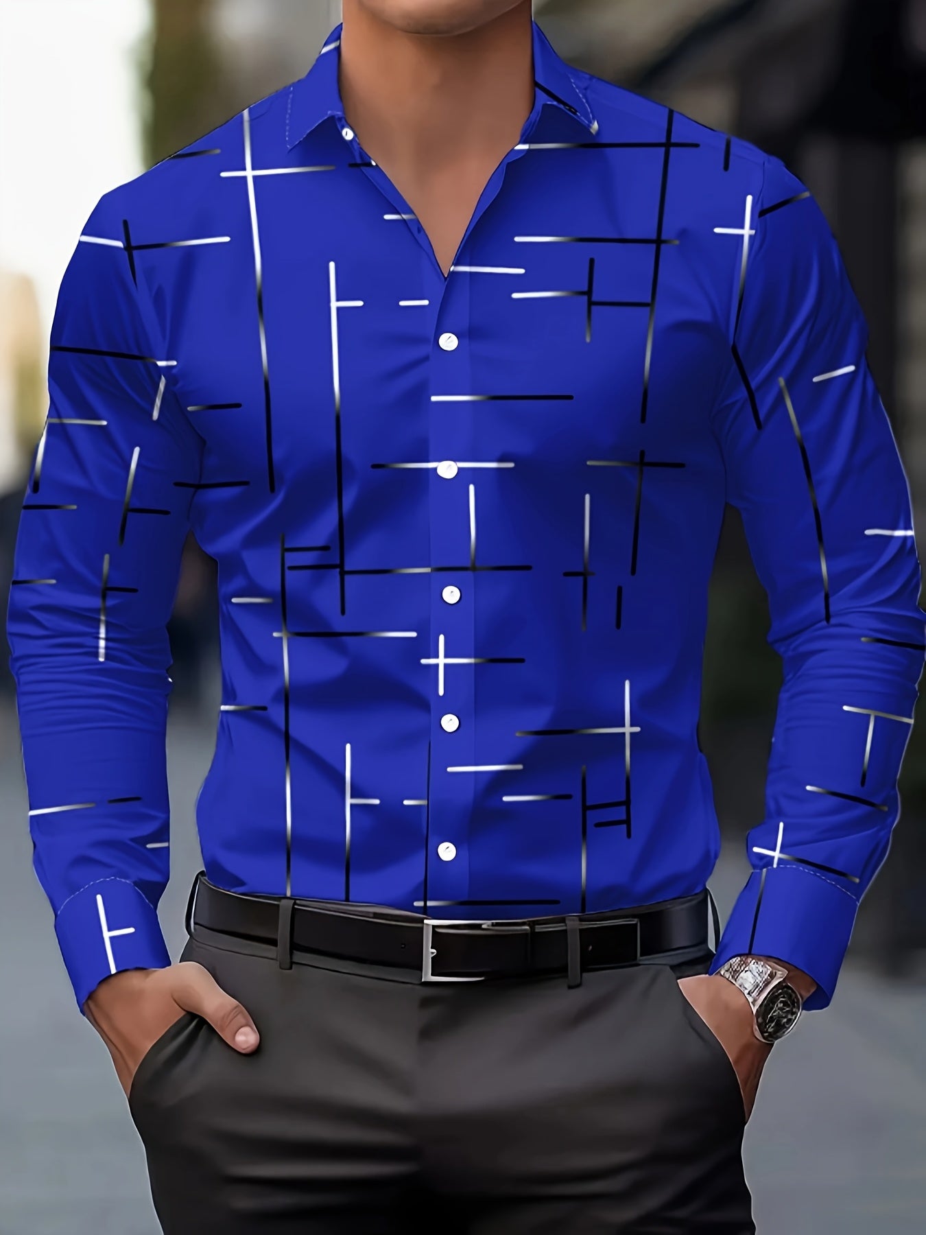 GEOMETRIC BUTTON SHIRT FOR MEN