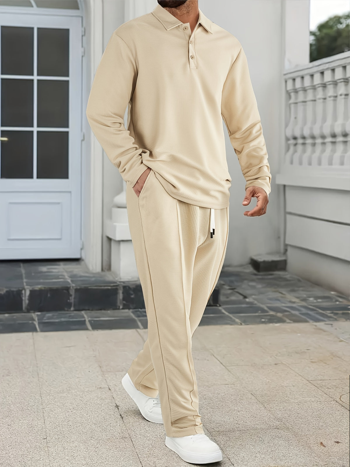 SOLID KNIT TWO-PIECE SET FOR MEN