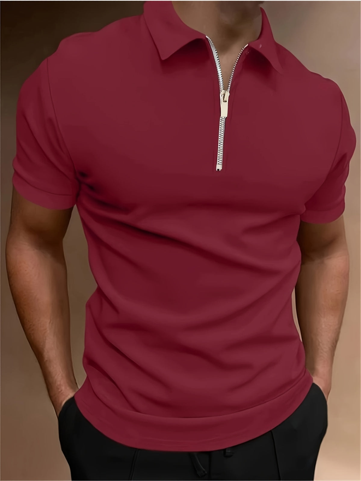 SHORT SLEEVE ZIP GOLF SHIRT FOR MEN