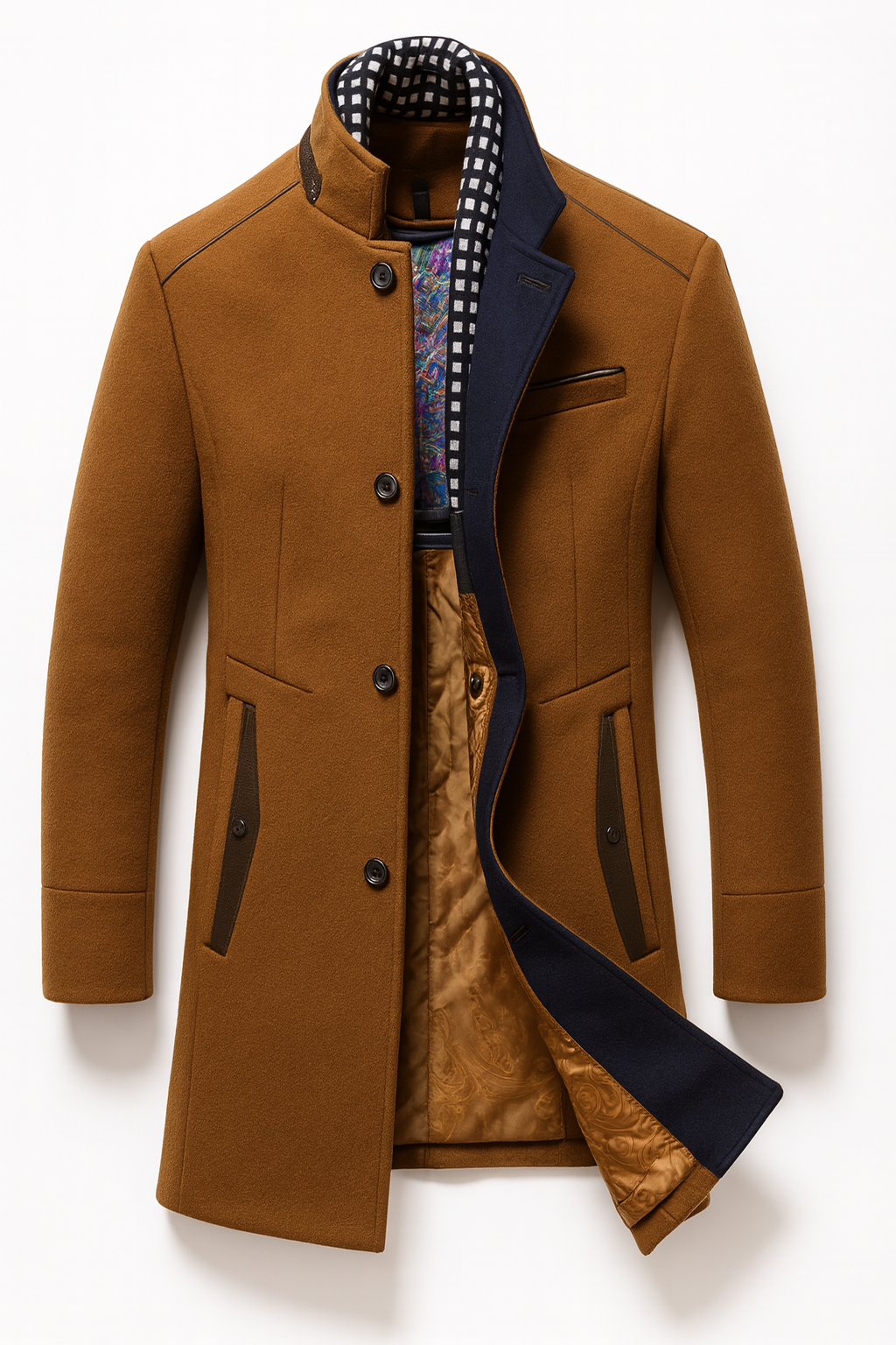 COLORBLOCK WOOL OVERCOAT FOR MEN
