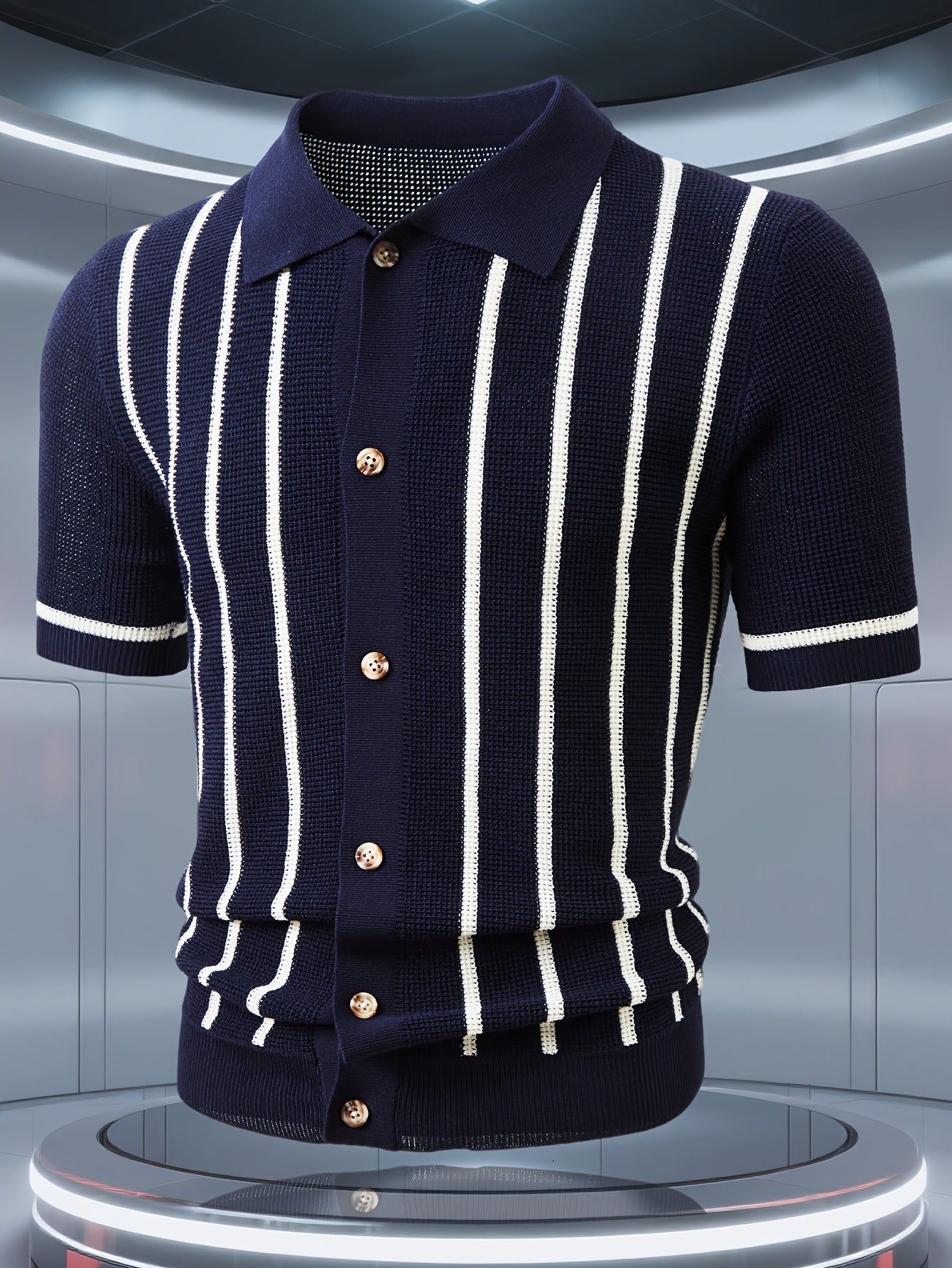 STRIPED KNIT POLO SHIRT FOR MEN