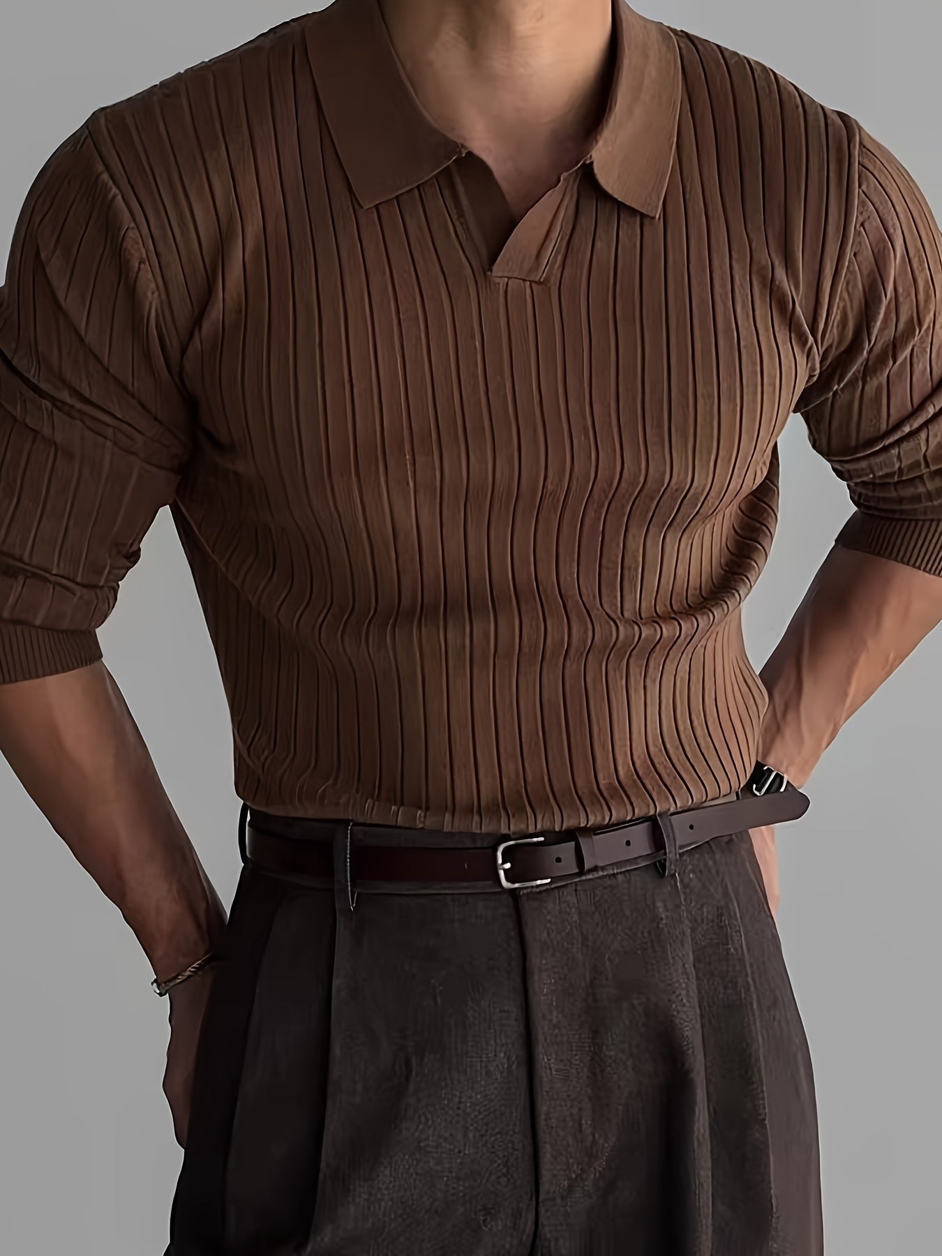 LAPEL RIB KNIT SHIRT FOR MEN