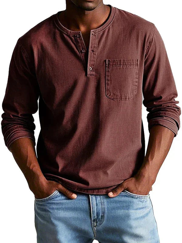 LONG SLEEVE HENLEY SHIRT FOR MEN