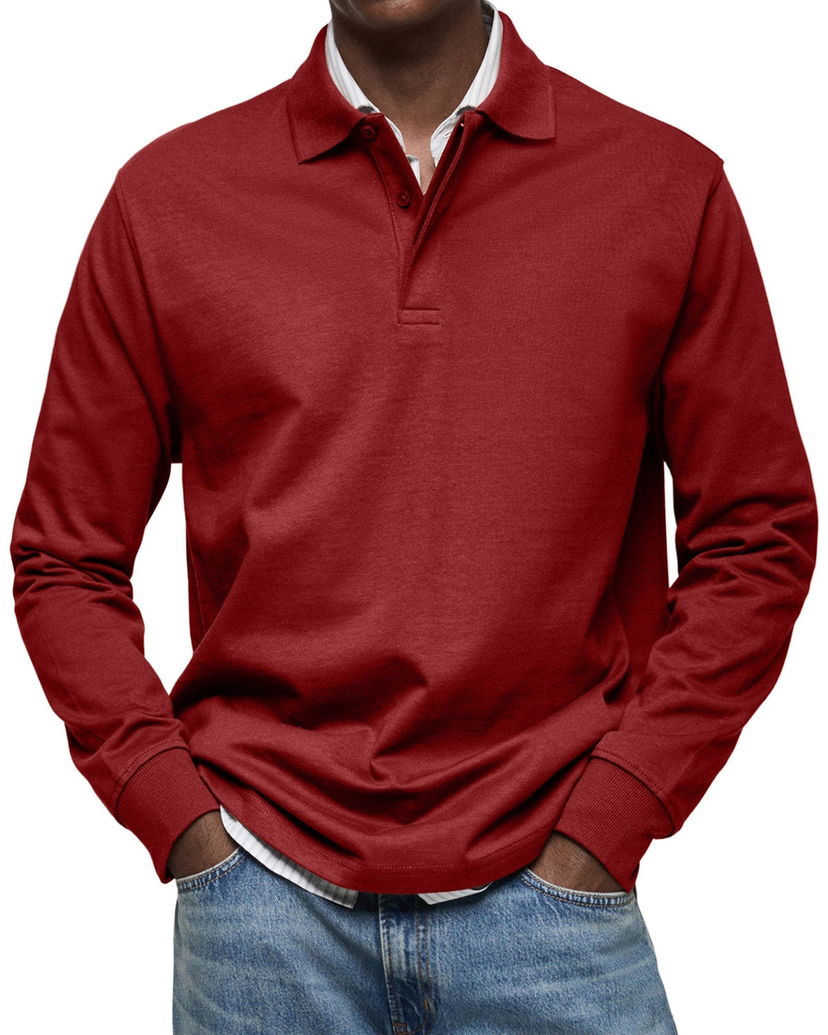 SMART COLLAR LONG SLEEVE POLO SHIRT FOR MEN