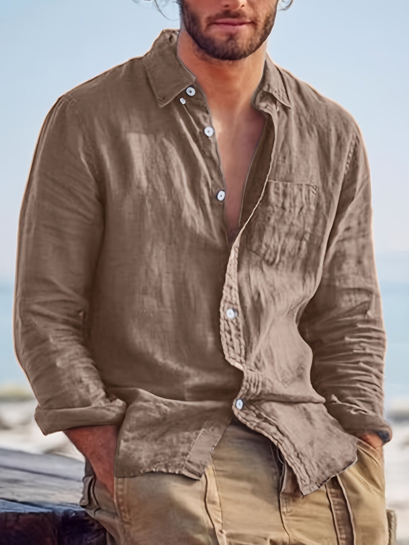 LAPEL BUTTON COTTON SHIRT FOR MEN