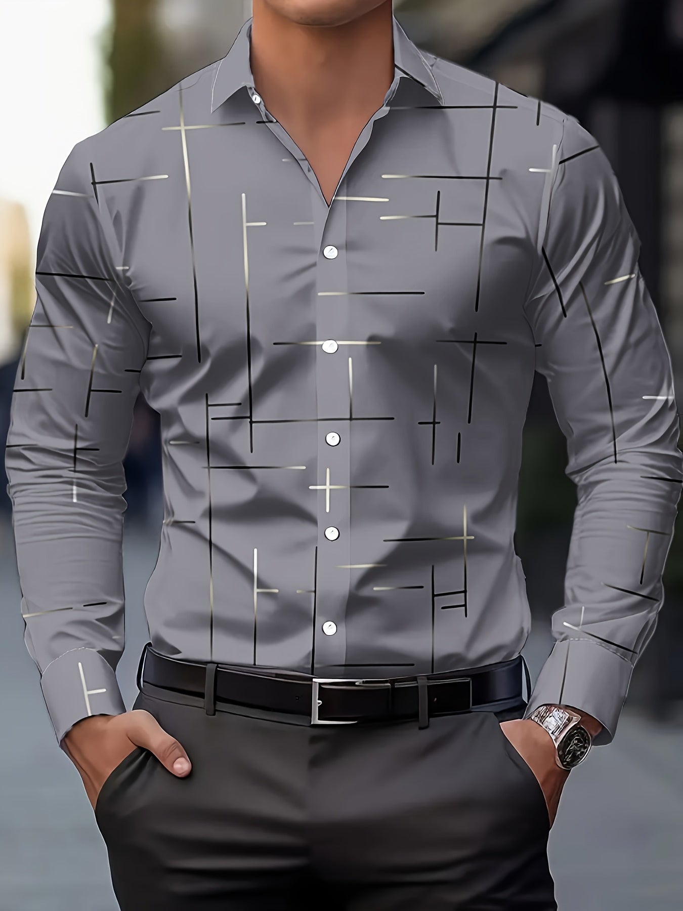 GEOMETRIC BUTTON SHIRT FOR MEN