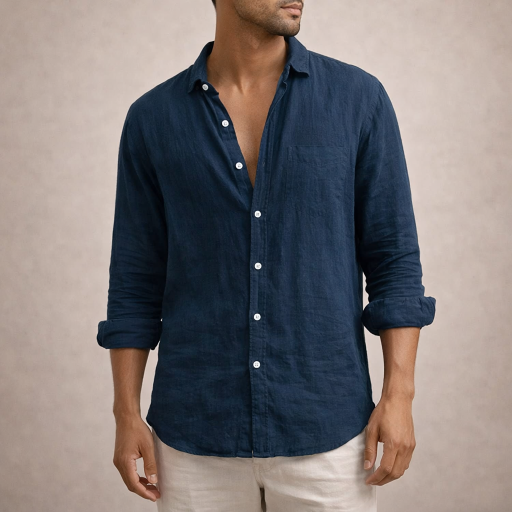 OPEN COLLAR COTTON SHIRT FOR MEN