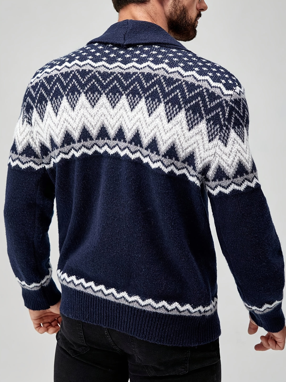 GEOMETRIC PATTERN CARDIGAN SWEATER FOR MEN