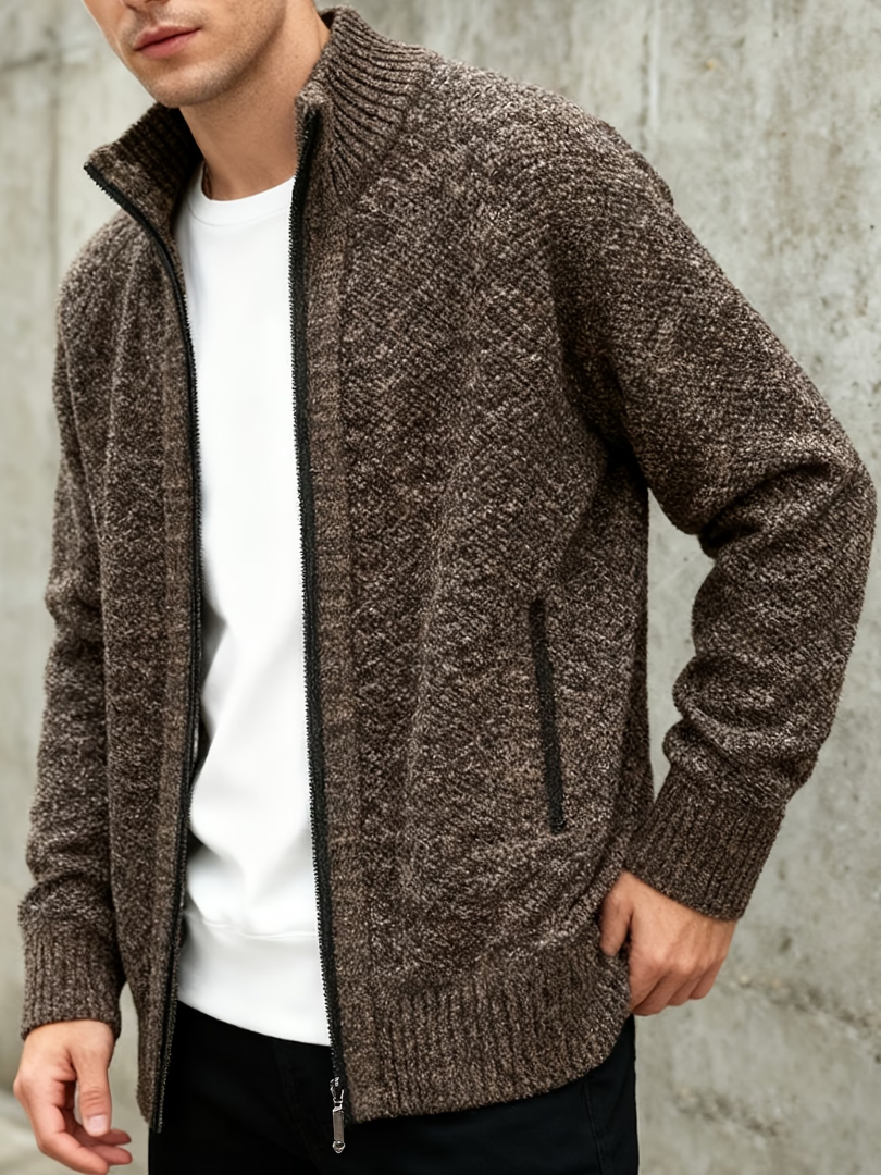 MELANGE KNIT ZIP CARDIGAN FOR MEN