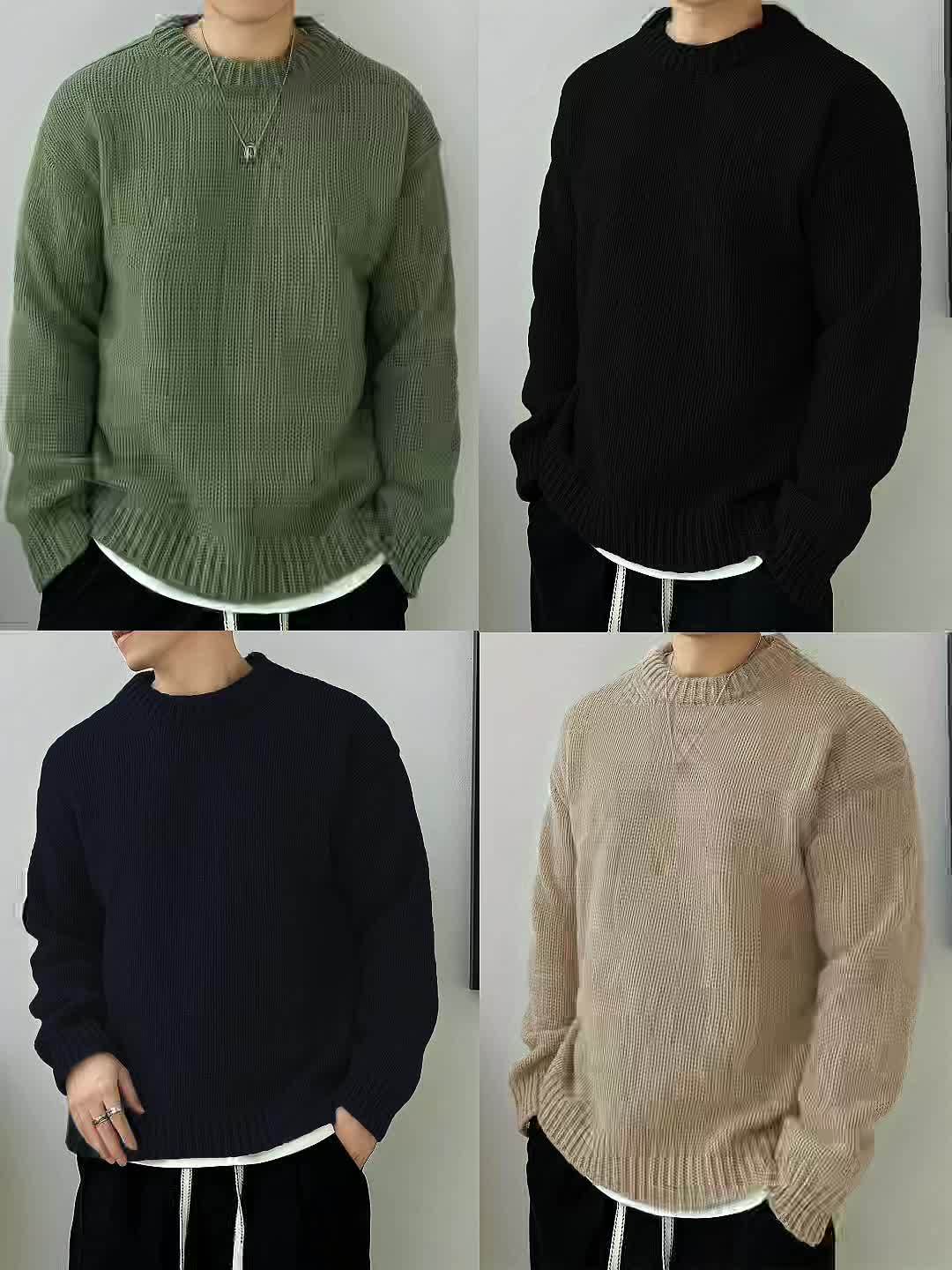 SOLID KNIT CREWNECK SWEATER FOR MEN