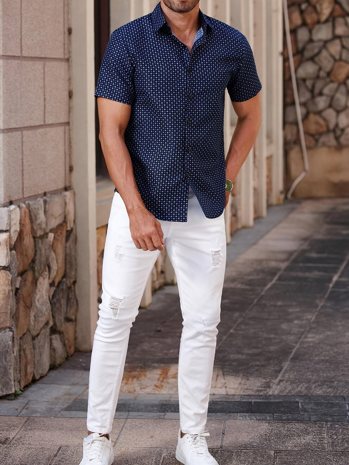 PRINTED LAPEL SHIRT FOR MEN