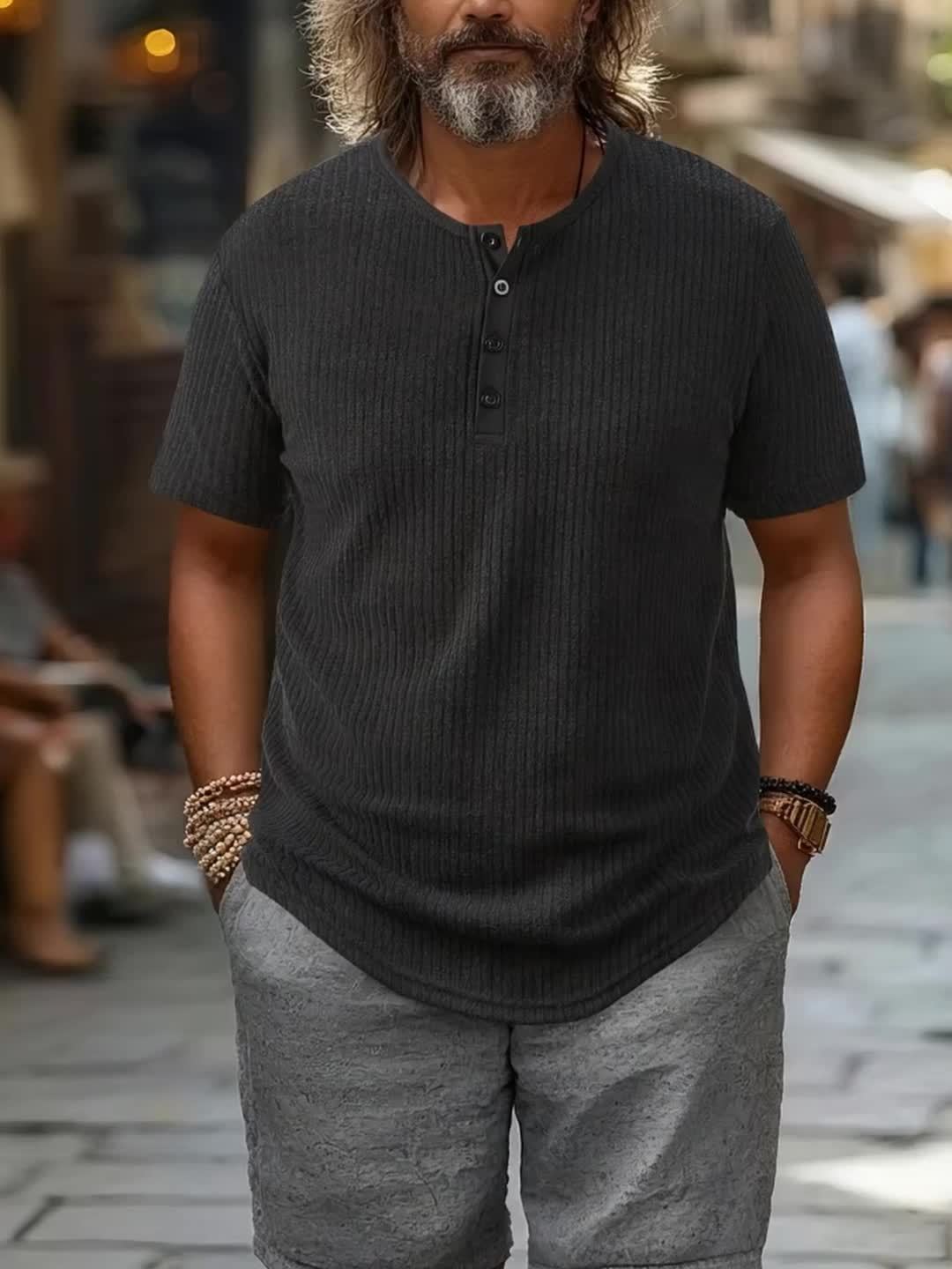 TEXTURED CREW NECK SHIRT FOR MEN