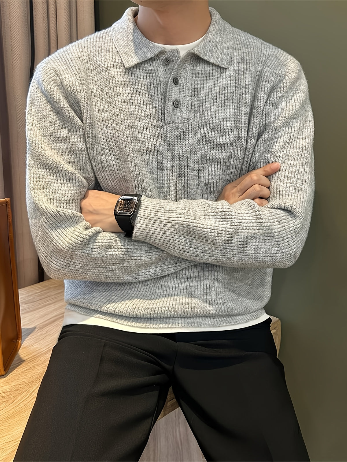 RIBBED POLO SWEATER FOR MEN