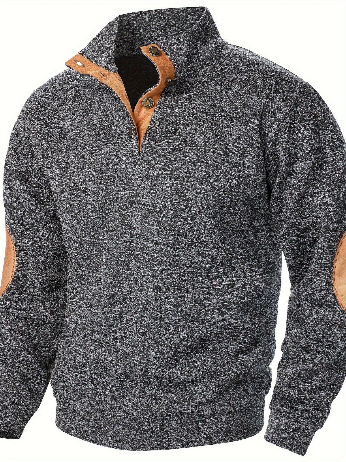 STAND COLLAR BUTTON KNIT SWEATSHIRT FOR MEN