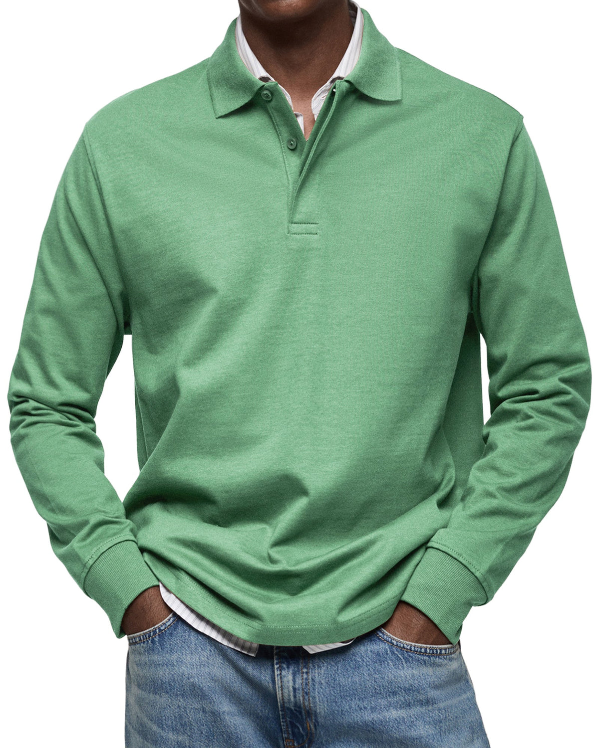SMART COLLAR LONG SLEEVE POLO SHIRT FOR MEN