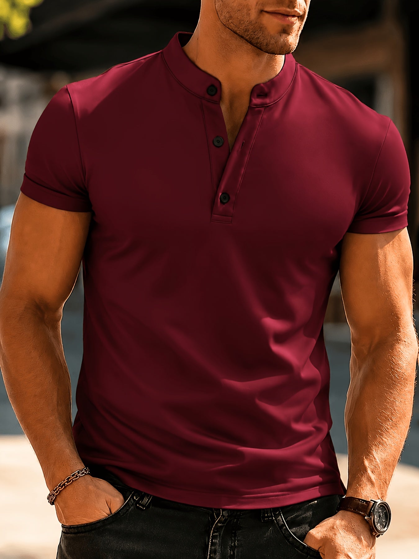 SHORT SLEEVE STAND COLLAR SHIRT FOR MEN