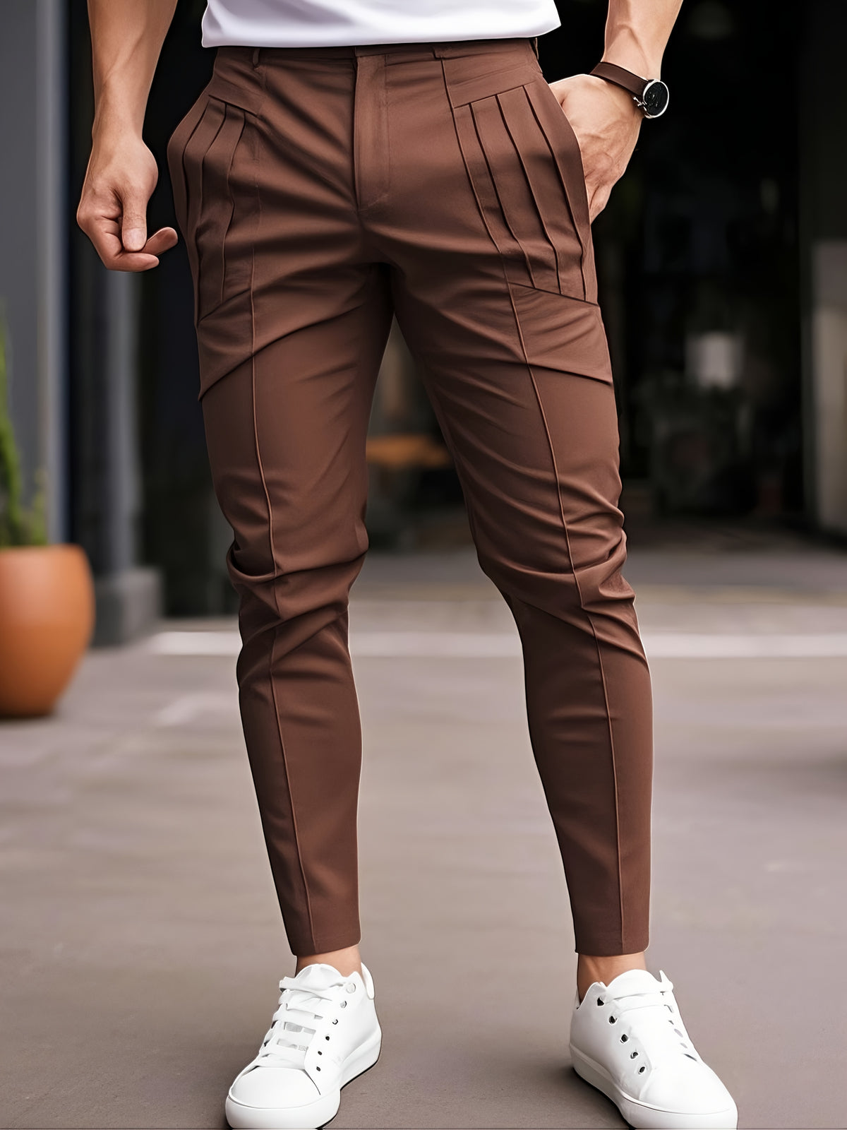 SOLID SLIM FIT TROUSERS FOR MEN
