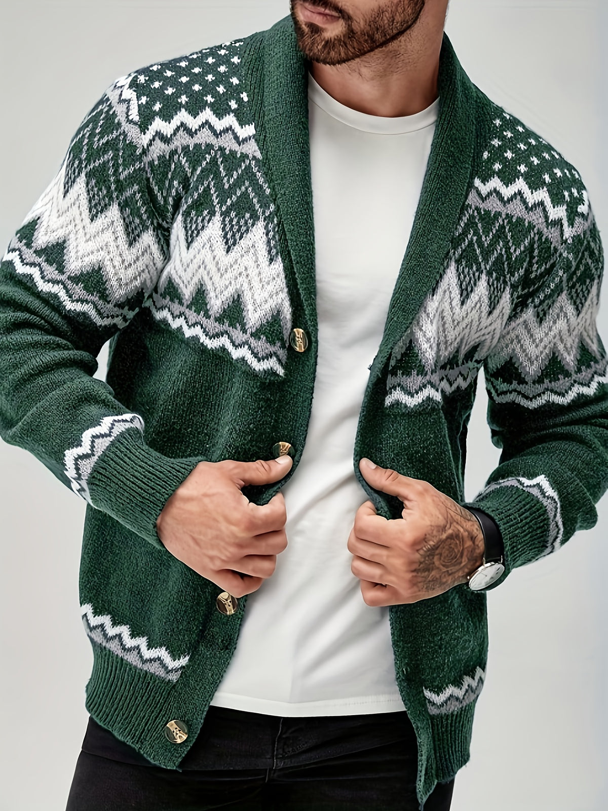GEOMETRIC PATTERN CARDIGAN SWEATER FOR MEN
