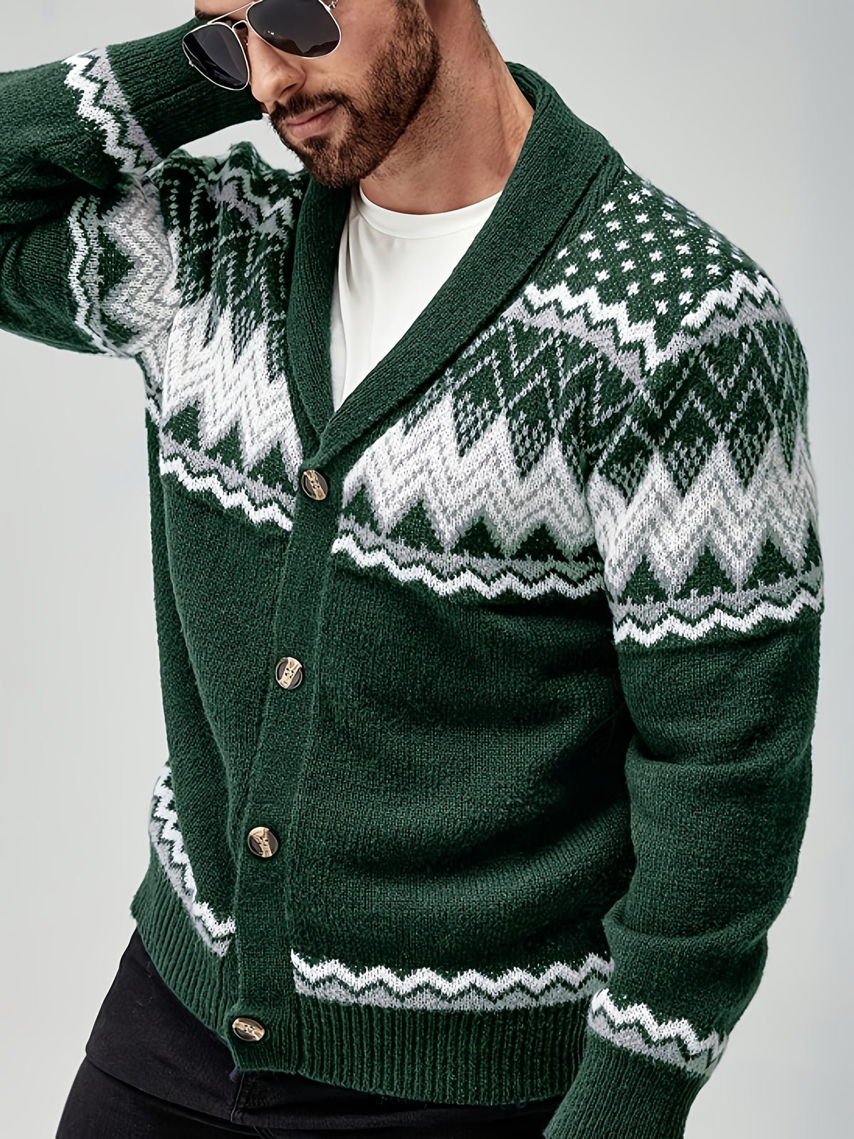 GEOMETRIC PATTERN CARDIGAN SWEATER FOR MEN