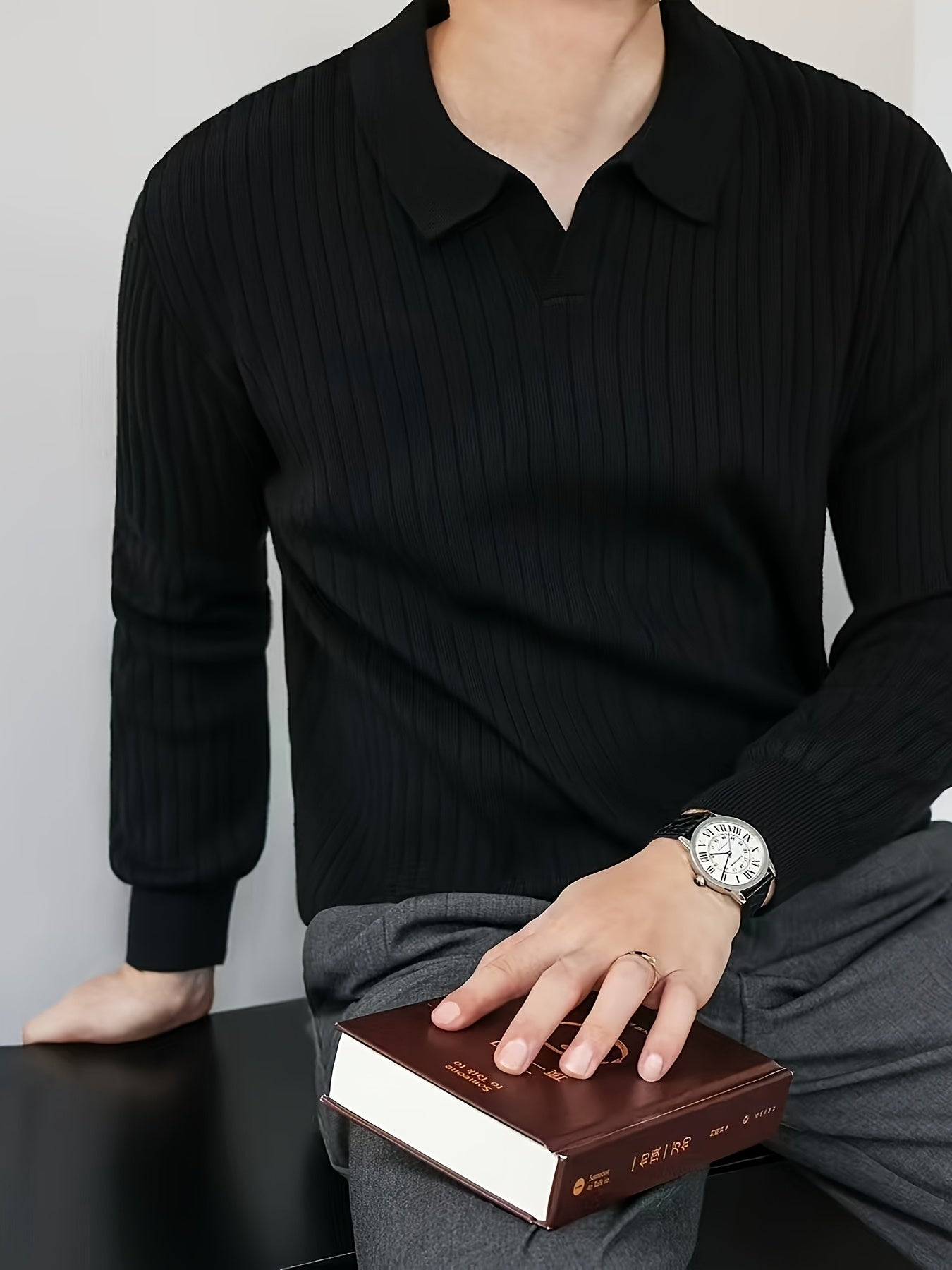 LAPEL RIB KNIT SHIRT FOR MEN