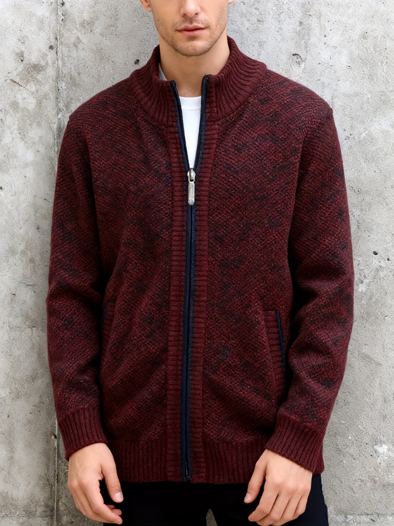 MELANGE KNIT ZIP CARDIGAN FOR MEN