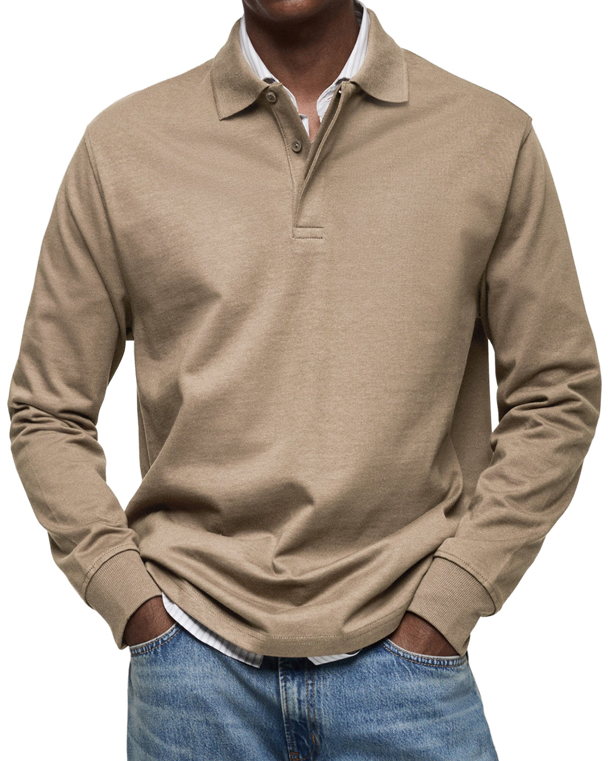 SMART COLLAR LONG SLEEVE POLO SHIRT FOR MEN