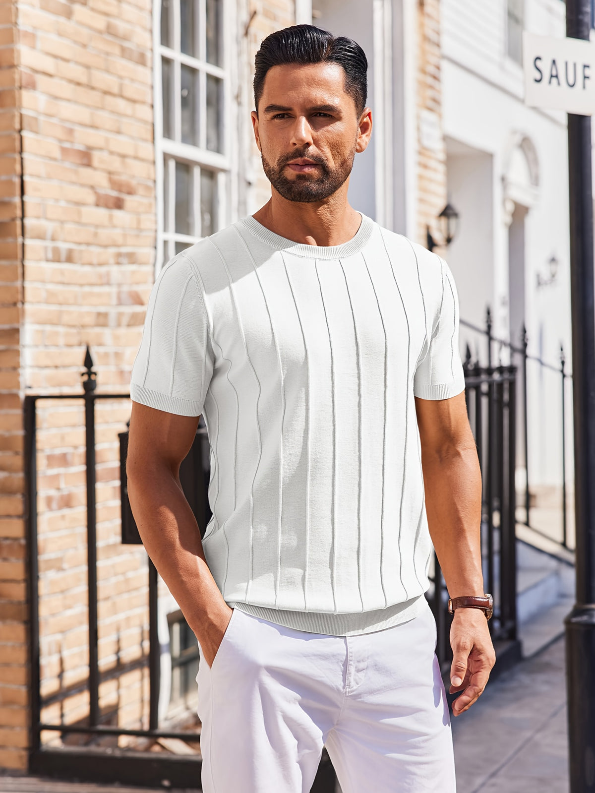 RIB-KNIT T-SHIRT FOR MEN