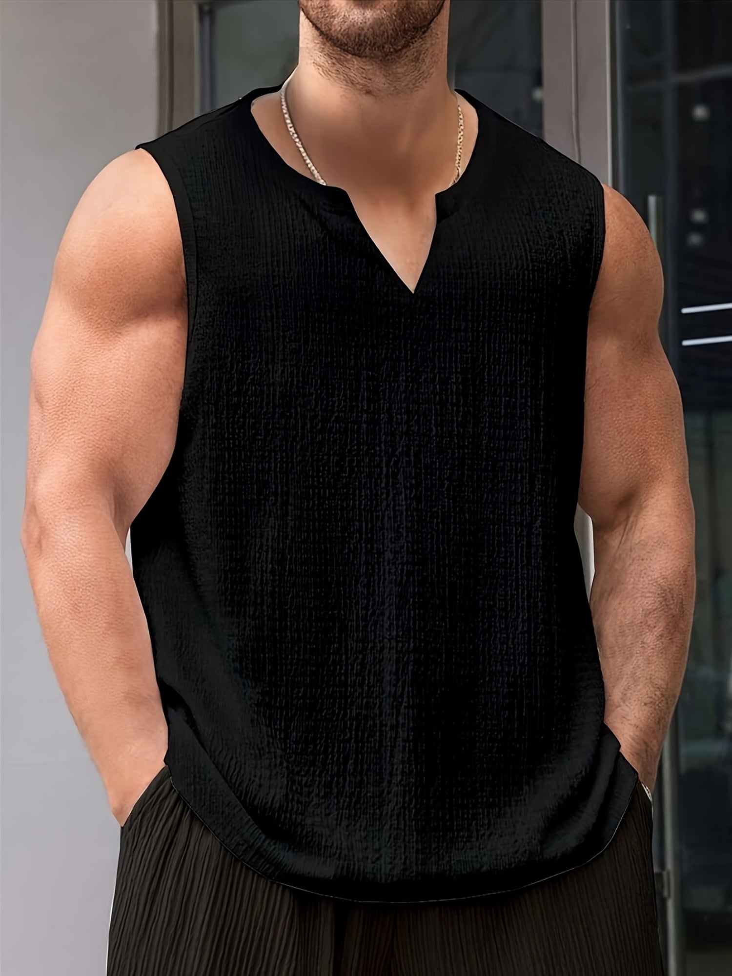 SLEEVELESS V-NECK TOP FOR MEN