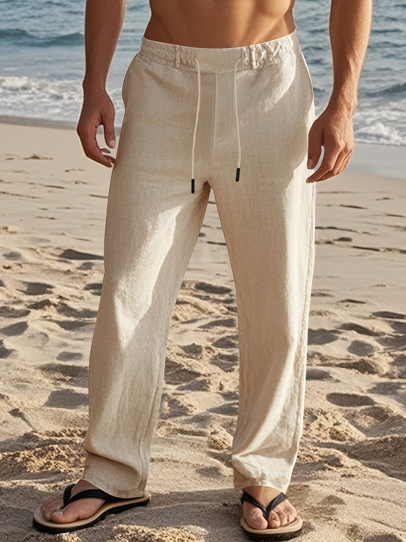 SOLID LINEN TROUSERS FOR MEN