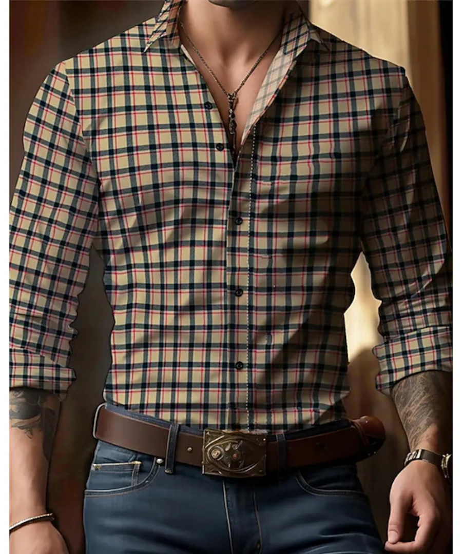 PLAID LONG SLEEVE SHIRT FOR MEN