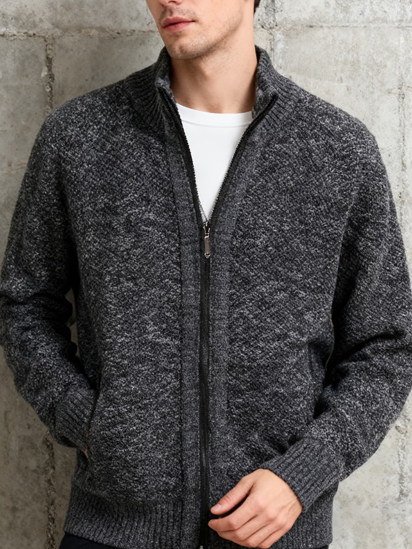 MELANGE KNIT ZIP CARDIGAN FOR MEN