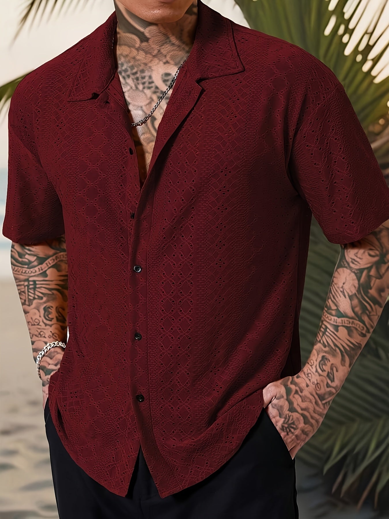 TEXTURED LAPEL SHIRT FOR MEN