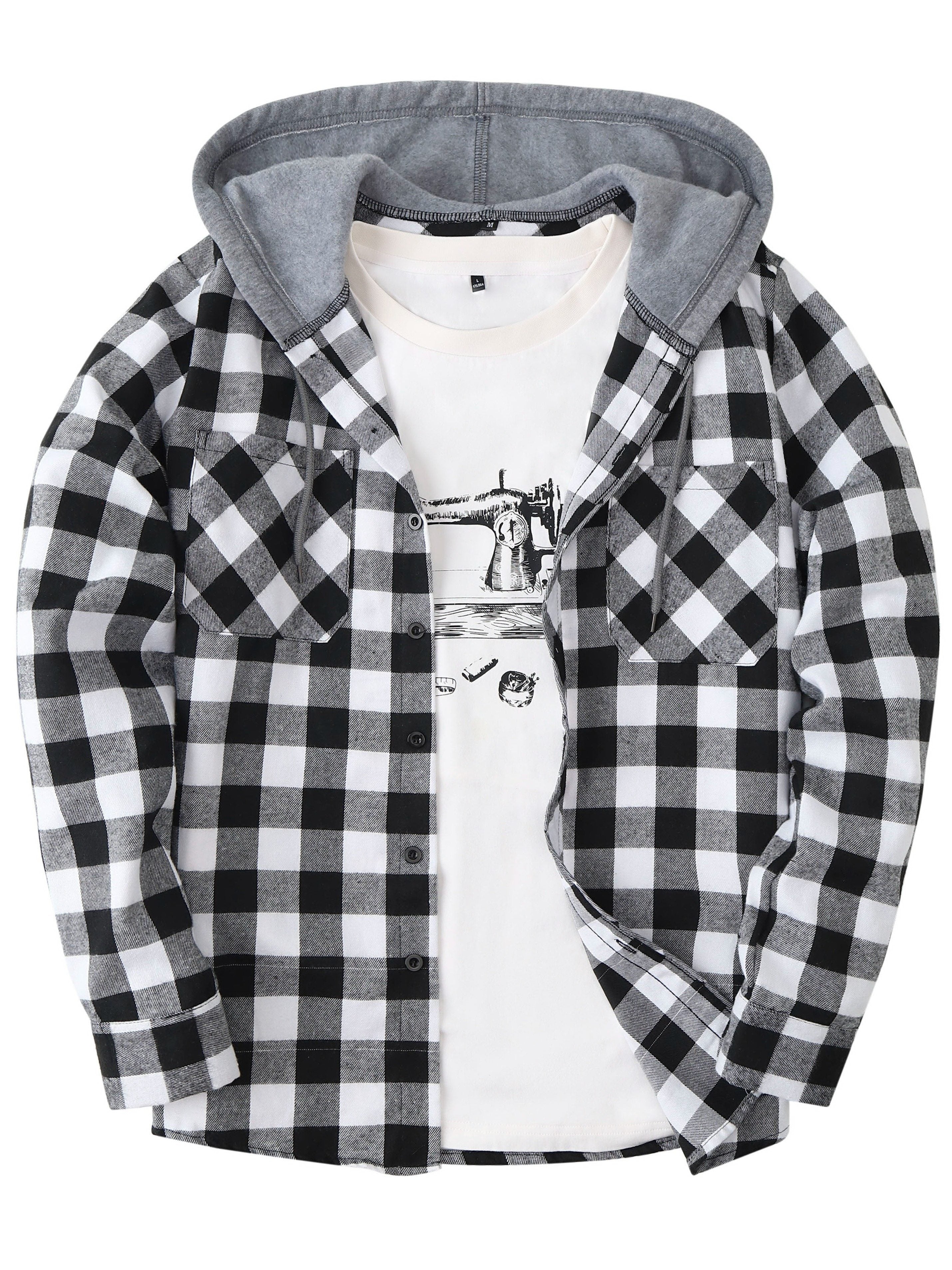 PLAID HOODED SHIRT FOR MEN