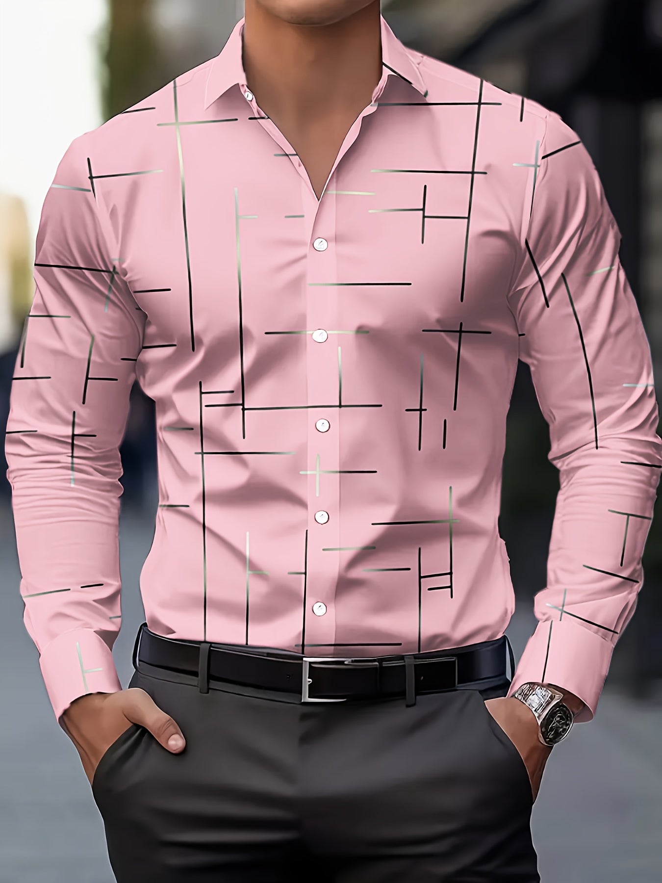 GEOMETRIC BUTTON SHIRT FOR MEN