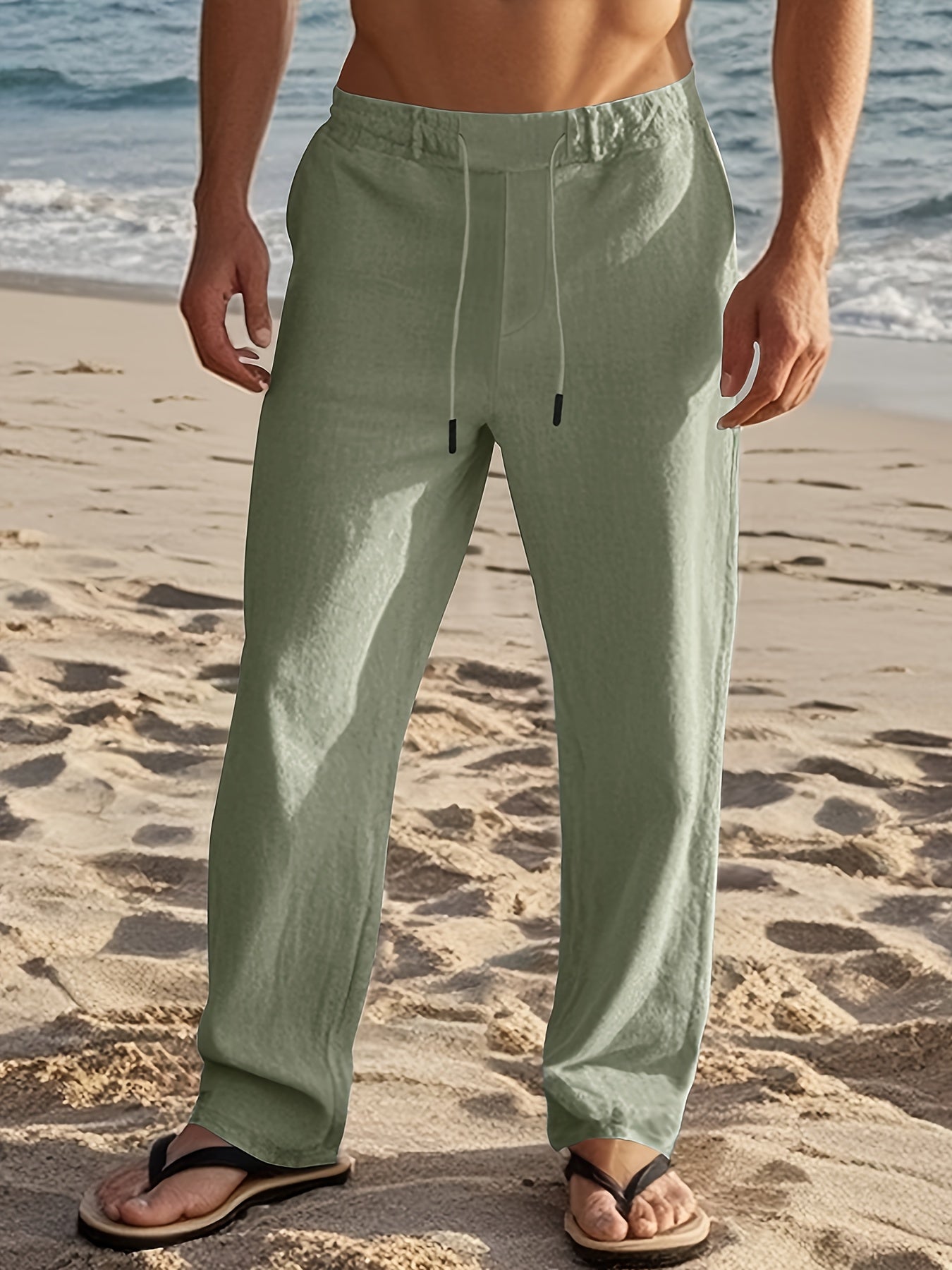 SOLID LINEN TROUSERS FOR MEN