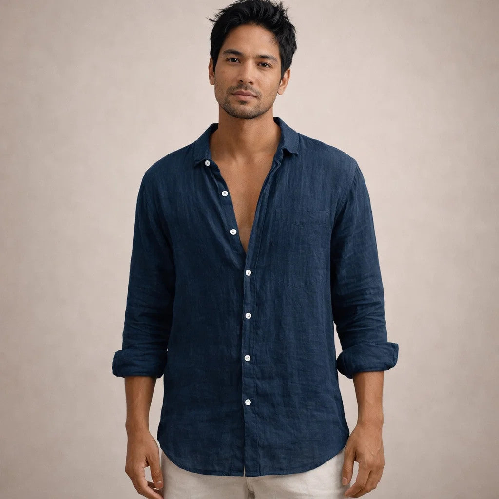 OPEN COLLAR COTTON SHIRT FOR MEN