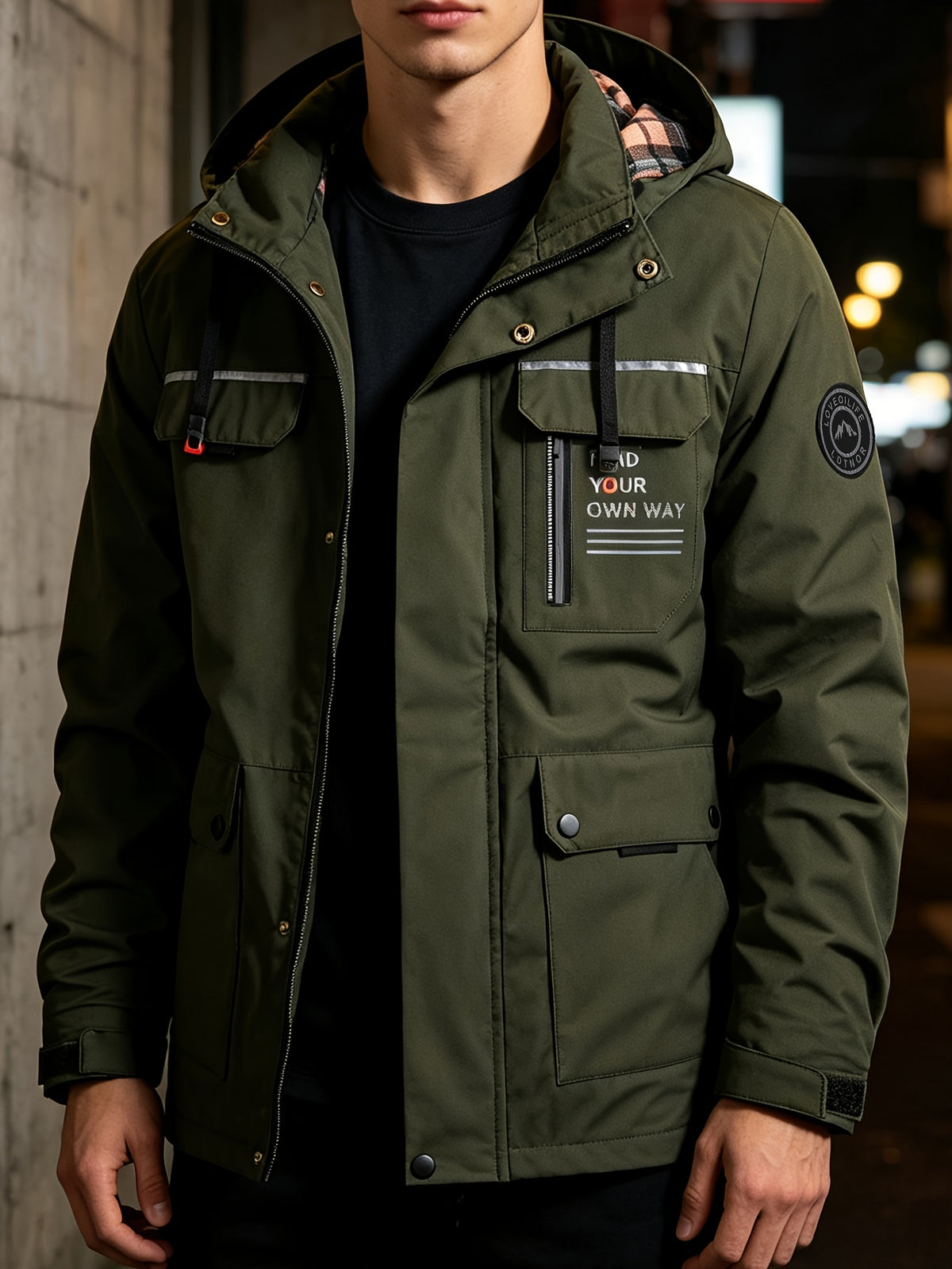 HOODED ALPHABET ZIP JACKET FOR MEN