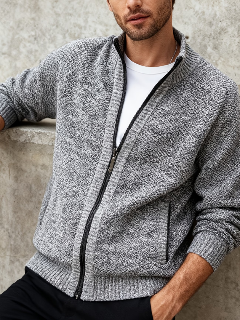 MELANGE KNIT ZIP CARDIGAN FOR MEN