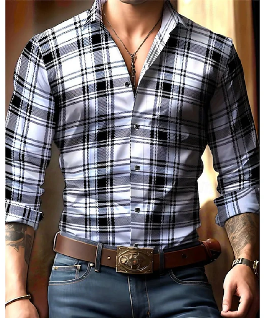 PLAID LONG SLEEVE SHIRT FOR MEN