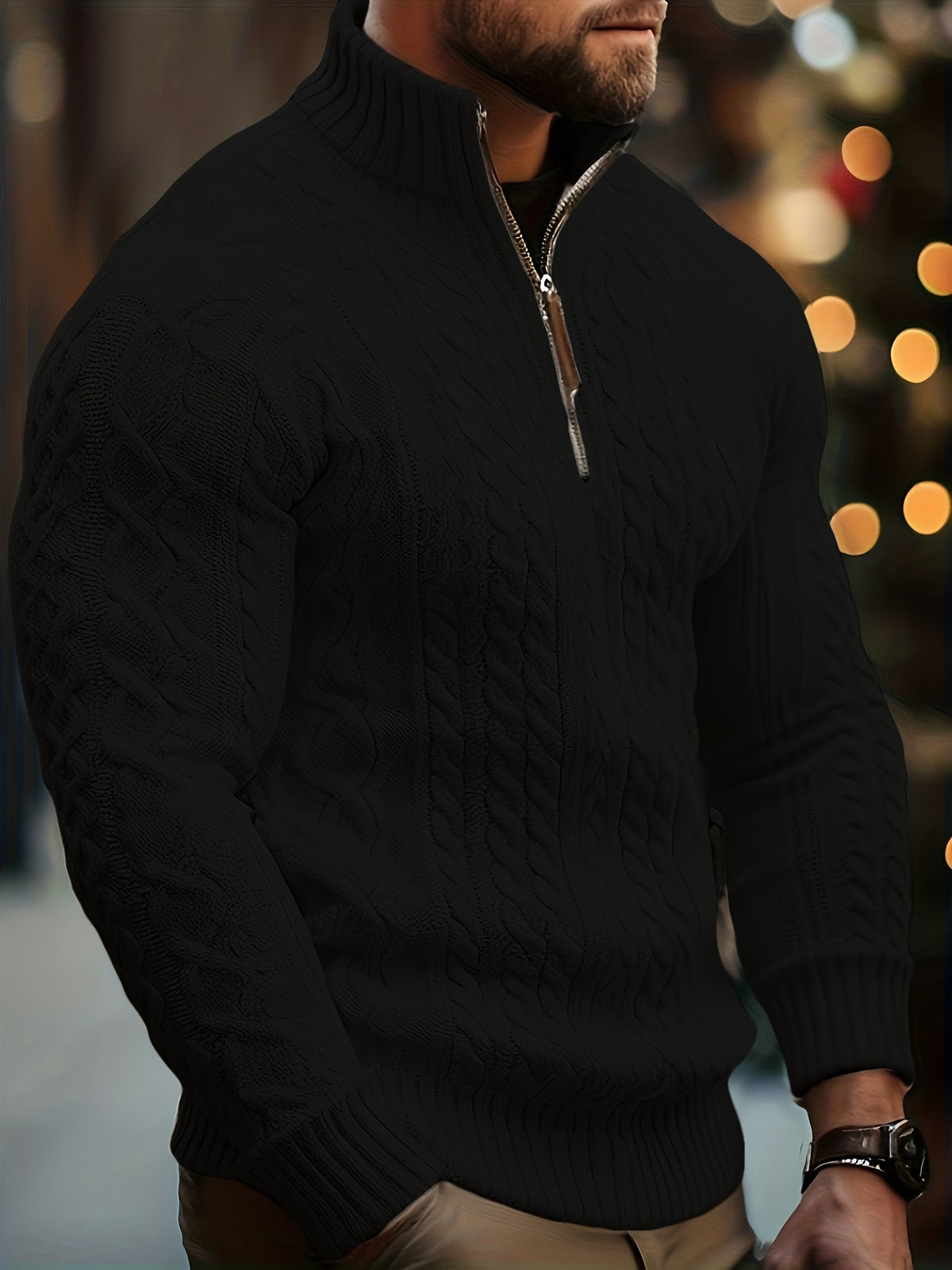 CABLE KNIT HALF ZIP SWEATER FOR MEN
