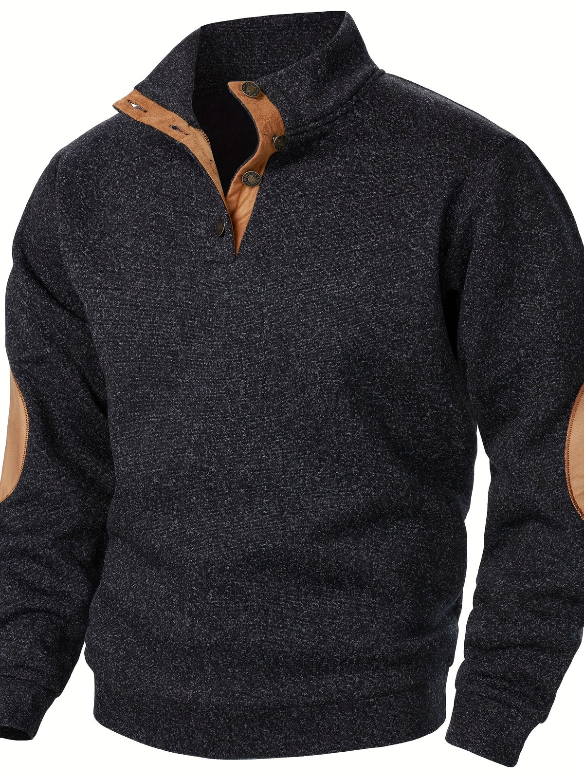 STAND COLLAR BUTTON KNIT SWEATSHIRT FOR MEN