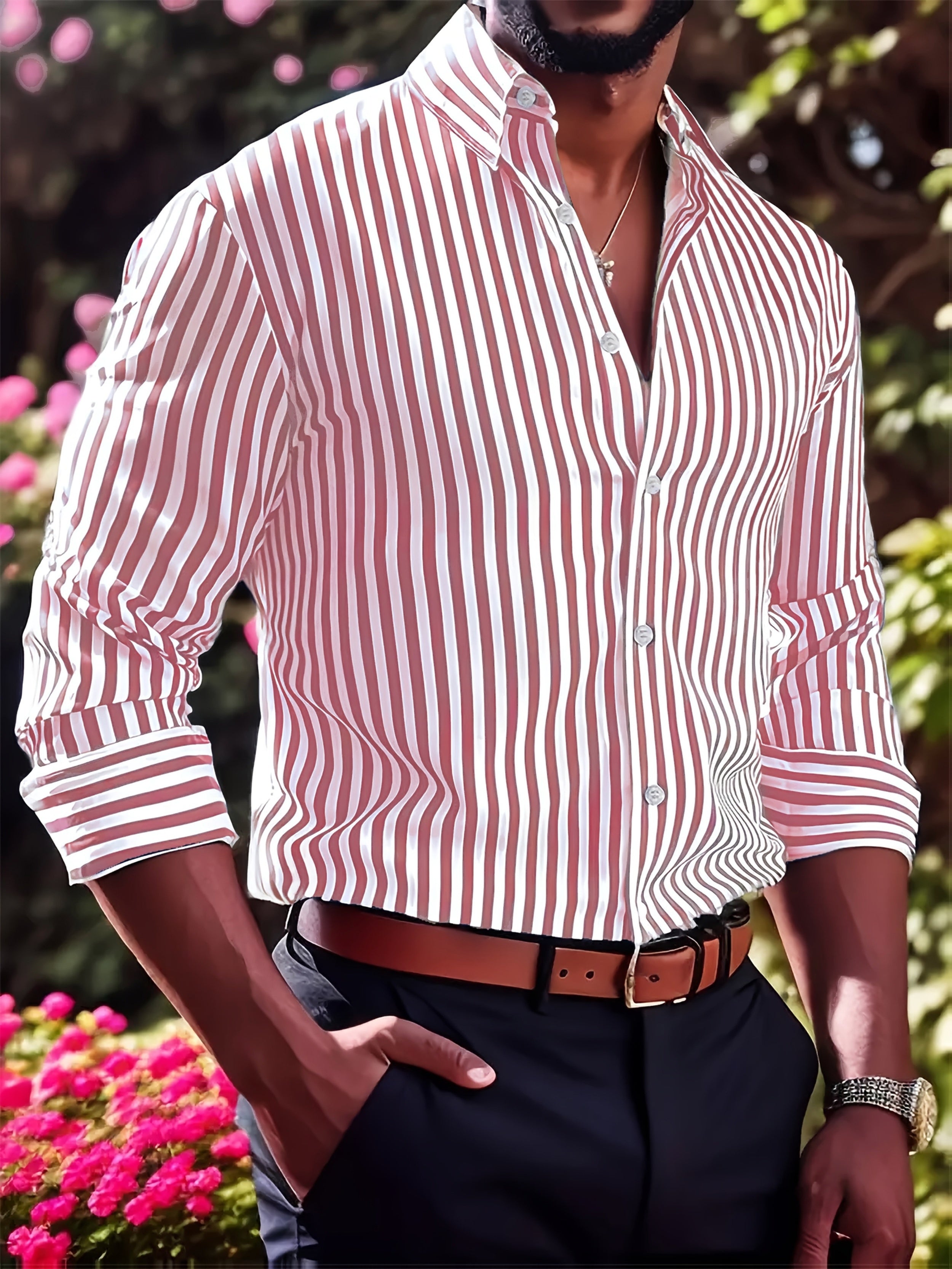 STRIPED LONG SLEEVE SHIRT FOR MEN