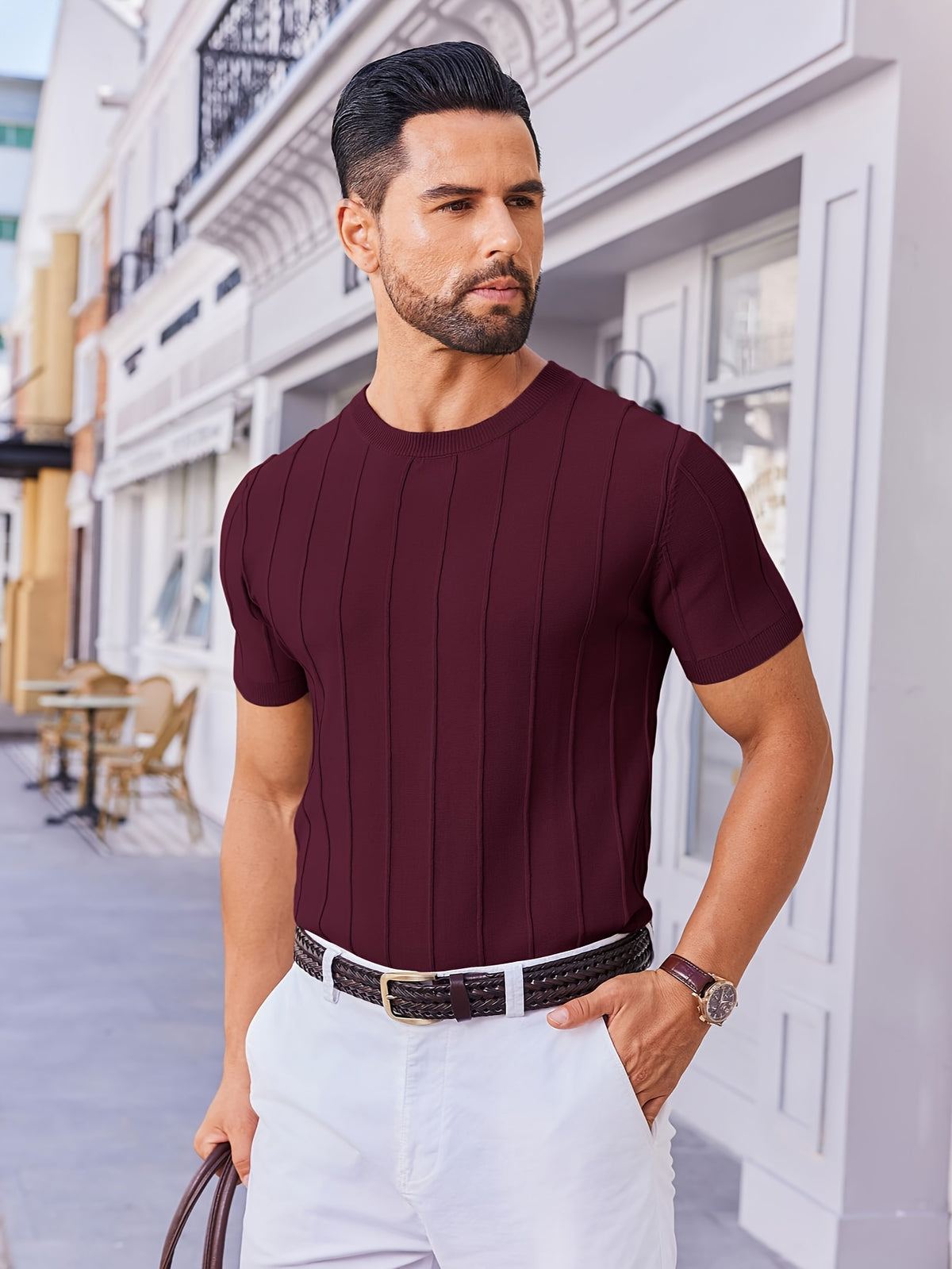 RIB-KNIT T-SHIRT FOR MEN