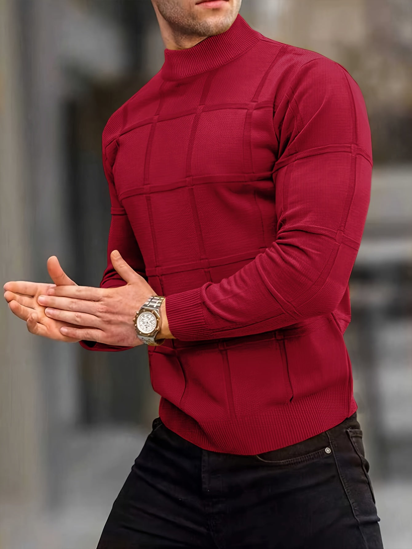 STAND COLLAR KNIT SWEATER FOR MEN