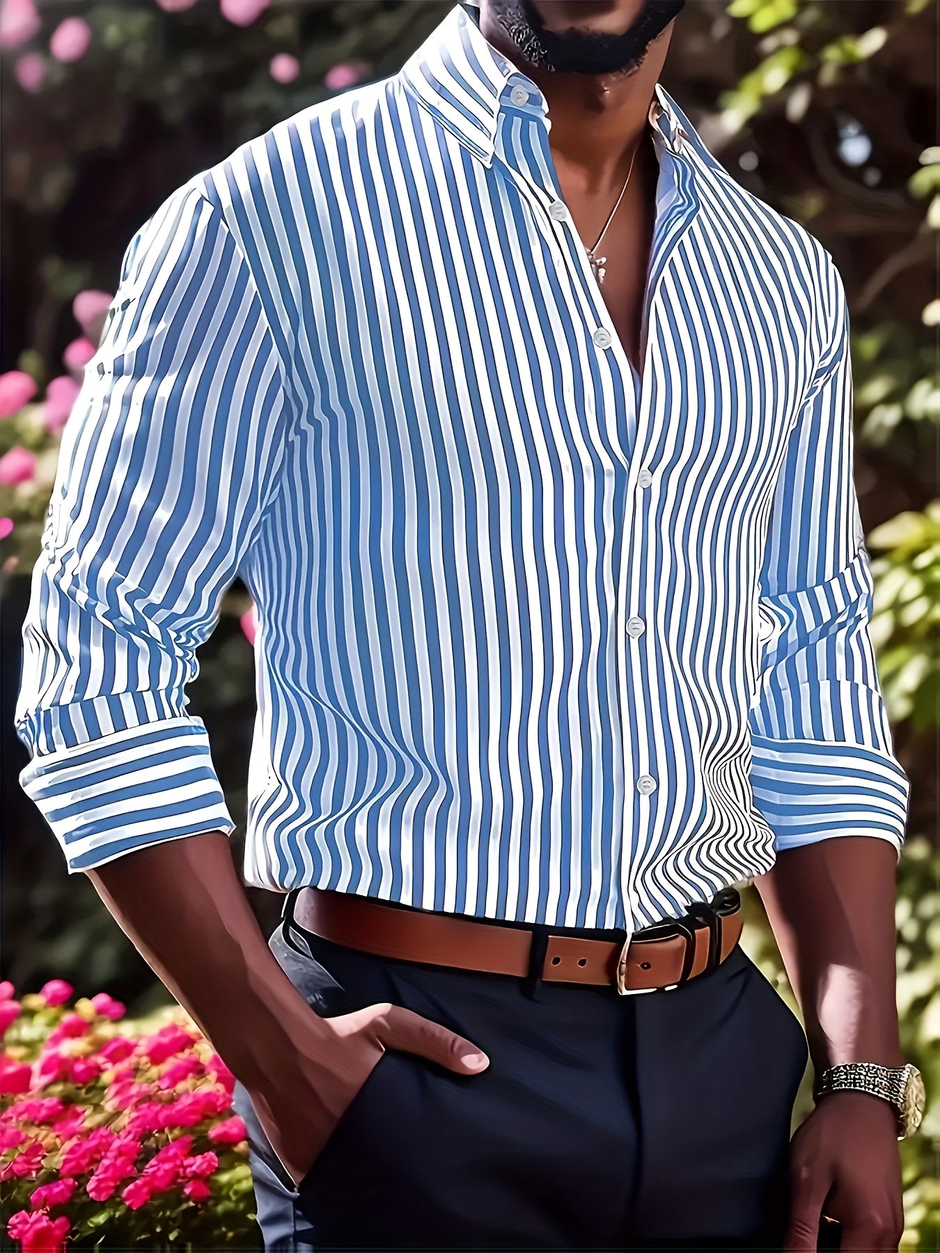 STRIPED LONG SLEEVE SHIRT FOR MEN