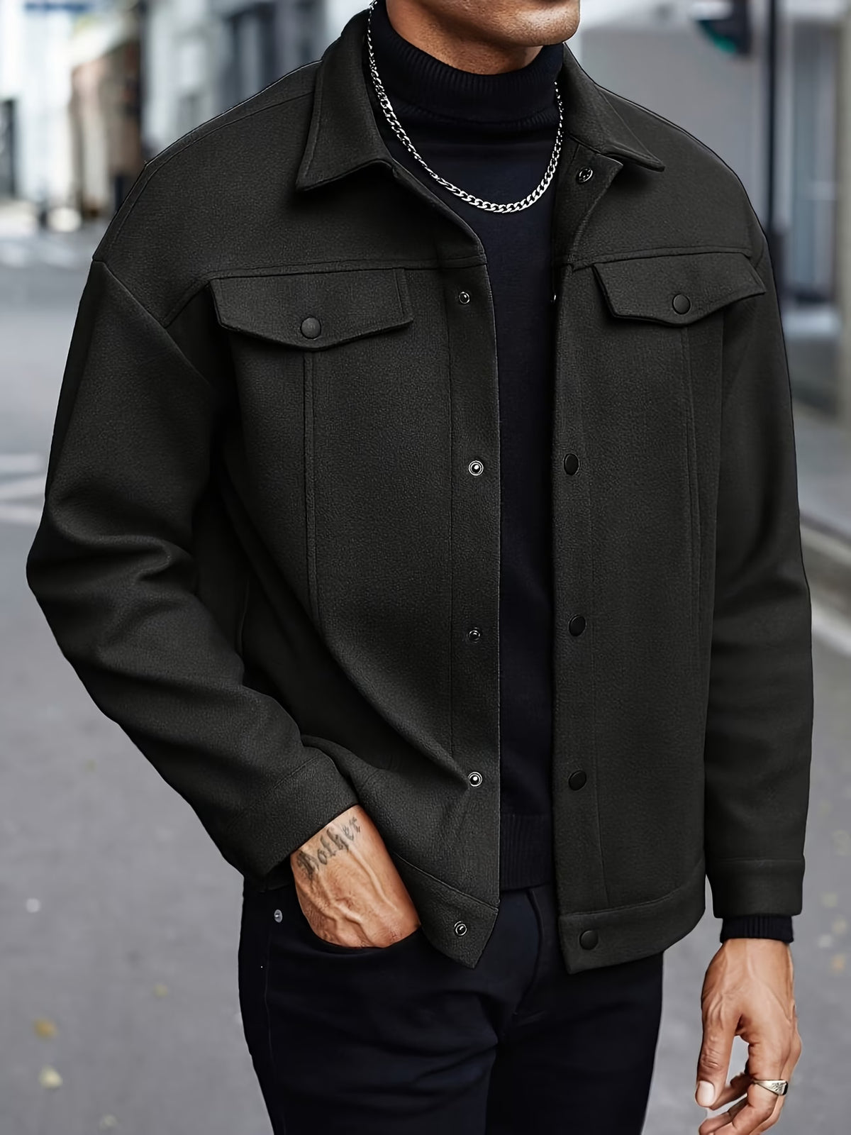 LAPEL POLYESTER JACKET FOR MEN